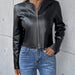 Color-Black-Casual Long Sleeve Zip Cardigan Tops Faux Leather Motorcycle Leather Jacket Coat for Women-Fancey Boutique