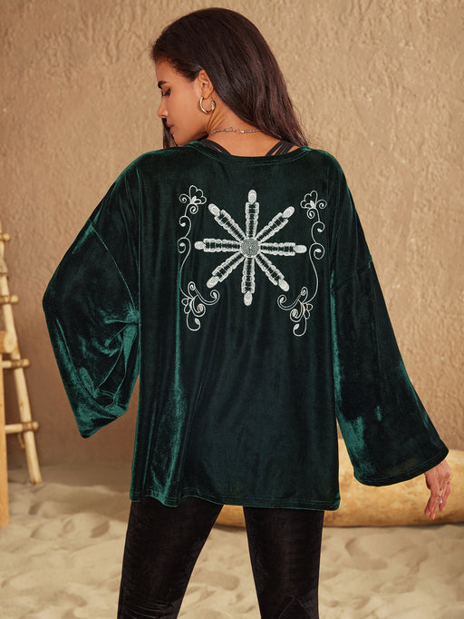 Color-Green-Women Clothing Autumn Winter Embroidered Fluff Coat-Fancey Boutique