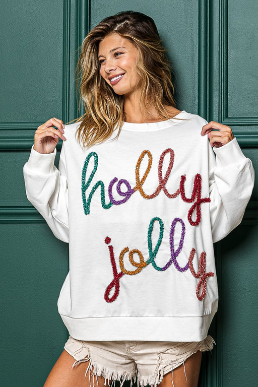 Color-White-Winter Women Clothing Letter Graphic Crew Neck Long Sleeve Loose Casual Christmas Pullover Sweater-Fancey Boutique