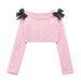 Color-Pink-Bow Sweater Early Spring All Matching Youthful Looking Loose Puff Sleeves Mohair Knitwear-Fancey Boutique