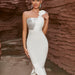 Color-White-Women Dress One Shoulder Bow Stitching Sequined Fishtail Dress Cocktail Party Elegant Evening Dress-Fancey Boutique