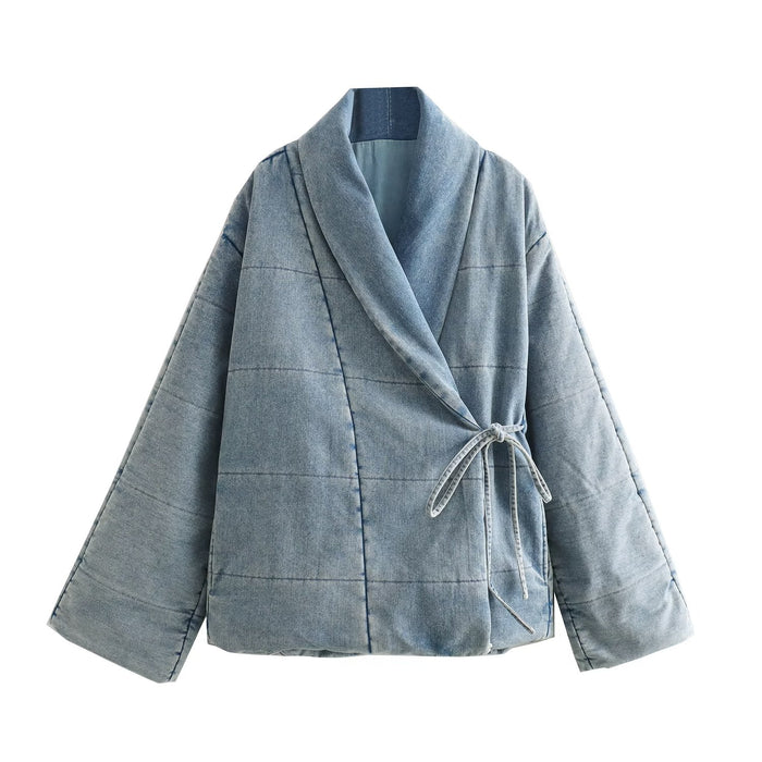 Color-Blue-Fall Women Clothing Street Cotton Padded Jacket Denim Jacket Coat-Fancey Boutique