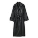 Color-Black-Women Clothing Spring Autumn Black Long with Belt All Match Faux Leather Trench Coat-Fancey Boutique
