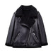 Color-Black-Motorcycle Personalized Trendy Grace Collared Baggy Coat Fall Winter Oblique Zipper Warm Leather Coat-Fancey Boutique