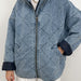 Color-light blue-Autumn Women Denim Quilted Cotton Padded Collared Loose Double Pocket Jacket-Fancey Boutique