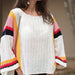 Color-White Apricot-Autumn Winter Sweater Popular Loose Patchwork Knitting Rainbow Women Top-Fancey Boutique