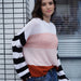 Color-Pink-Autumn Winter Women Color Splicing Knitwear Pullover Office Loose Sweater Women-Fancey Boutique