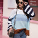 Color-Blue-Autumn Winter Women Color Splicing Knitwear Pullover Office Loose Sweater Women-Fancey Boutique