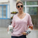 Color-Pink-Autumn Winter Stitching Loose Sweater Pullover Round Neck All Matching Sweater Women-Fancey Boutique