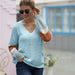 Color-Light Blue-Autumn Winter Stitching Loose Sweater Pullover Round Neck All Matching Sweater Women-Fancey Boutique