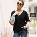 Color-Black-Autumn Winter Stitching Loose Sweater Pullover Round Neck All Matching Sweater Women-Fancey Boutique