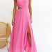 Color-Pink-Ladies Summer Dress French Cropped Outfit Side Slit Large Swing Dress-Fancey Boutique