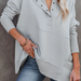 Color-Gray-Ladies Autumn Winter Sweater Cotton Oversized Solid Color Rib Fabric Patchwork Hoodie-Fancey Boutique