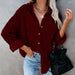 Color-Burgundy-Autumn Casual Elegant Cotton Oversized Women Shirt Sunken Stripe Coat Two Way Wear-Fancey Boutique