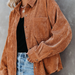 Color-Brown-Autumn Casual Elegant Cotton Oversized Women Shirt Sunken Stripe Coat Two Way Wear-Fancey Boutique