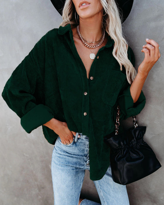 Color-blackish green-Autumn Casual Elegant Cotton Oversized Women Shirt Sunken Stripe Coat Two Way Wear-Fancey Boutique