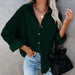 Color-blackish green-Autumn Casual Elegant Cotton Oversized Women Shirt Sunken Stripe Coat Two Way Wear-Fancey Boutique