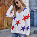 Color-White-Autumn Winter Five Pointed Star Sweater Geometric Abstract Pullover Loose Office Office Sweater Women-Fancey Boutique