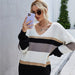 Color-Black-Autumn Winter Online Influencer Pullover Patchwork V neck plus Size Knitwear Sweater-Fancey Boutique