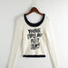 Color-White-Autumn Sexy Terry Scoop Contrast Color Letter Graphic Printing Knitted T shirt-Fancey Boutique