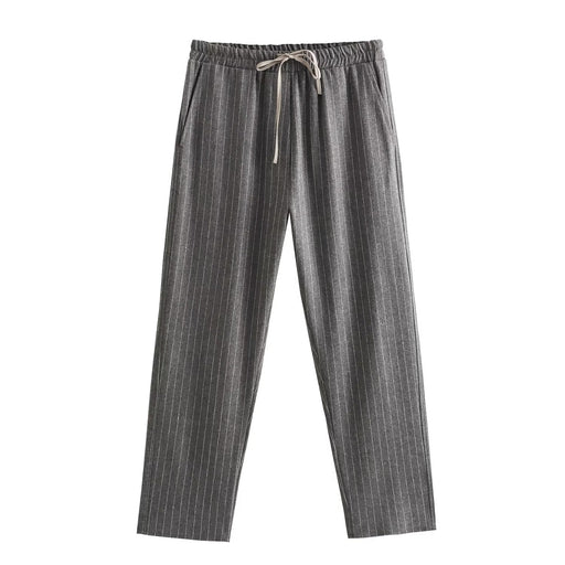 Color-Gray Pants-Spring Autumn Gray Herringbone Twill High Waist Wide Leg Trousers-Fancey Boutique
