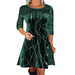 Color-Green-Autumn Winter Solid Color Round Neck Long Sleeve Sequin Stitching A line Dress Women-Fancey Boutique