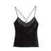 Color-Black-Women Bright Satin Texture Short Vest Top-Fancey Boutique