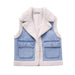 Color-Blue-Autumn Winter Women Clothing Simple Loose Lamb Wool Fleece Double Sided Denim Vest-Fancey Boutique
