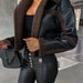 Color-Black-Women Winter Solid Loose Long Sleeve Short Coat-Fancey Boutique
