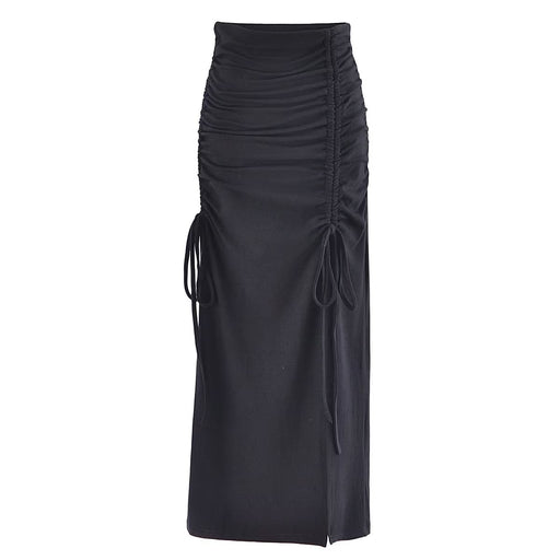 Color-Black-Summer Sexy Drawstring Sexy Slit Drawstring Bag Hip Skirt Long Skirt-Fancey Boutique