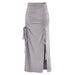 Color-Gray-Summer Sexy Drawstring Sexy Slit Drawstring Bag Hip Skirt Long Skirt-Fancey Boutique
