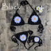 Color-Black-Vacation Split Swimsuit Hand-Woven Daisy Pattern Beach Bikini-Fancey Boutique