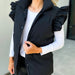 Color-Black-Ladies Autumn Winter down Jacket Casual Stand Collar Buckle Double Pocket Flying Lotus Sleeve Vest-Fancey Boutique