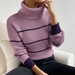 Color-Casual Striped Contrast Color Top High Necked All Matching Casual Sweater Loose Sweater-Fancey Boutique