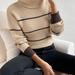 Color-Apricot-Casual Striped Contrast Color Top High Necked All Matching Casual Sweater Loose Sweater-Fancey Boutique