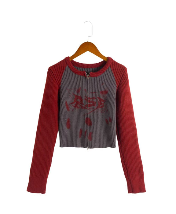 Color-Red and gray-Autumn Casual Urban Slim Fit Slimming round Tie Long Sleeve Zipper Sweater-Fancey Boutique