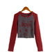 Color-Red and gray-Autumn Casual Urban Slim Fit Slimming round Tie Long Sleeve Zipper Sweater-Fancey Boutique