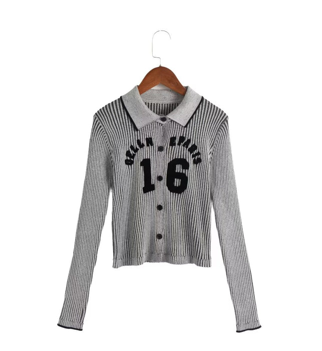 Color-Gray-Autumn Korean Casual Urban Elegant Slim Fit Slimming Chest Printed Long Sleeve Sweater-Fancey Boutique