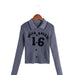 Color-Blue-Autumn Korean Casual Urban Elegant Slim Fit Slimming Chest Printed Long Sleeve Sweater-Fancey Boutique