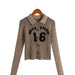 Color-Khaki-Autumn Korean Casual Urban Elegant Slim Fit Slimming Chest Printed Long Sleeve Sweater-Fancey Boutique