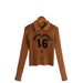 Color-Brown-Autumn Korean Casual Urban Elegant Slim Fit Slimming Chest Printed Long Sleeve Sweater-Fancey Boutique