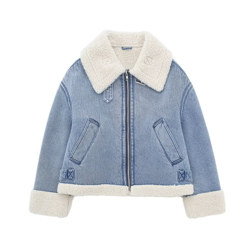 Color-Blue-Winter Wome Street Washing Effect Double Sided Jacket-Fancey Boutique