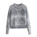 Color-Gray-Colored Thread Striped Pullover Women Korean Loose Lazy Soft Glutinous Gradient Sweater Round Neck Top Thick-Fancey Boutique