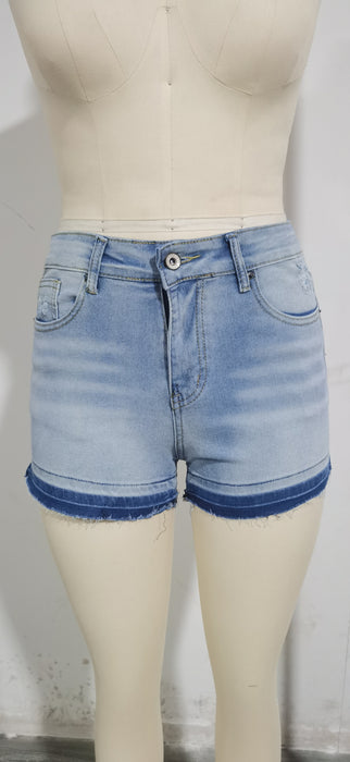 Color-Blue-Comfort Washed Tassel Women Denim Shorts-Fancey Boutique