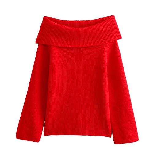 Color-Red-Sexy Off Shoulder Knitwear Top Women Autumn Winter Sweater-Fancey Boutique