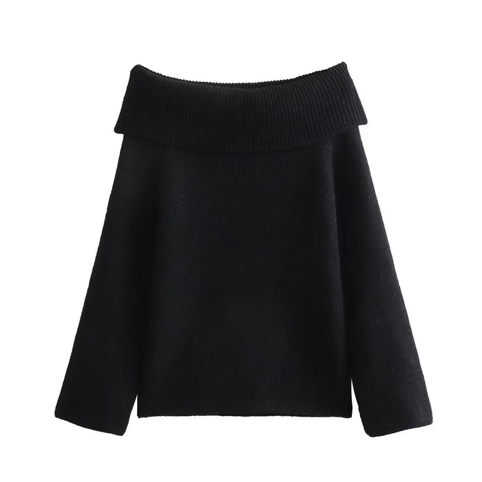 Color-Black-Sexy Off Shoulder Knitwear Top Women Autumn Winter Sweater-Fancey Boutique