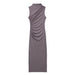 Color-Lavender-Women Clothing Stand Collar Sleeveless Straight Slim Pleated Decoration Midi Dress-Fancey Boutique