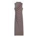 Color-Light pink-Women Clothing Stand Collar Sleeveless Straight Slim Pleated Decoration Midi Dress-Fancey Boutique