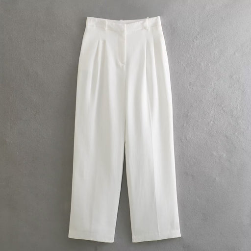 Color-White-Women Clothing White Simple Casual Straight Pants-Fancey Boutique