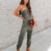 Color-Black-Ladies Sexy Bandeau Washed Worn Lace up Jumpsuit-Fancey Boutique